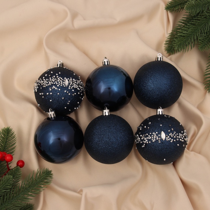УЦЕНКА Набор ёлочных шаров d=8 см, 6 шт. «Джейн холод» синий - Фото 1