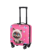 УЦЕНКА Чемодан дет. Котик 20", 35*20*40, отд. на молнии, код.замок, 4 колеса, розовый - Фото 1
