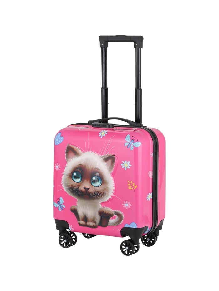 УЦЕНКА Чемодан дет. Котик 20", 35*20*40, отд. на молнии, код.замок, 4 колеса, розовый - Фото 1