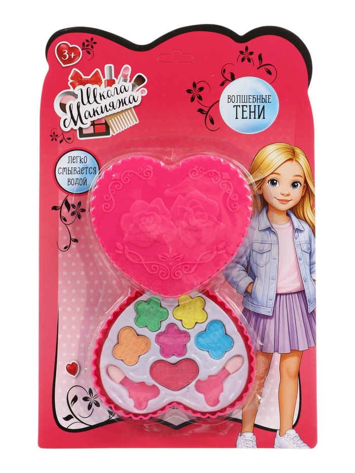 Набор косметики для девочки «Сердечко» тени 6 цветов + 2 аппликатора - Фото 1