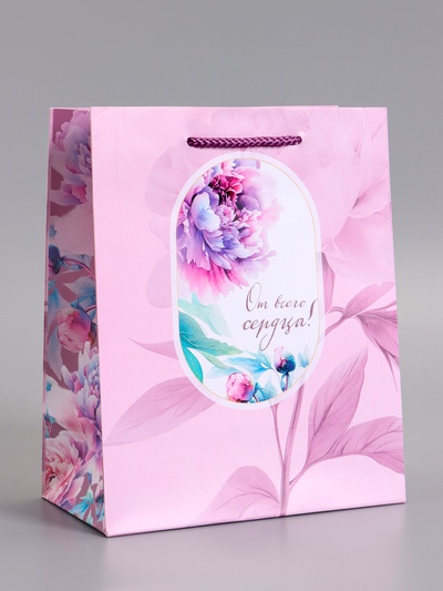 Пакет подарочный ламинированный «От всего сердца!», 18×22.3×10 см