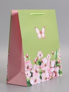 Пакет подарочный ламинированный «Цветы и бабочка», 26×12×32 см - Фото 4