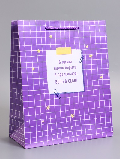 Пакет подарочный ламинированный «Верь в себя», 26×12×32 см