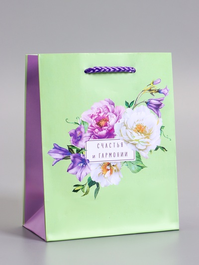 Пакет подарочный ламинированный «Счастья и гармонии», 11.5×14.5×6.5 см
