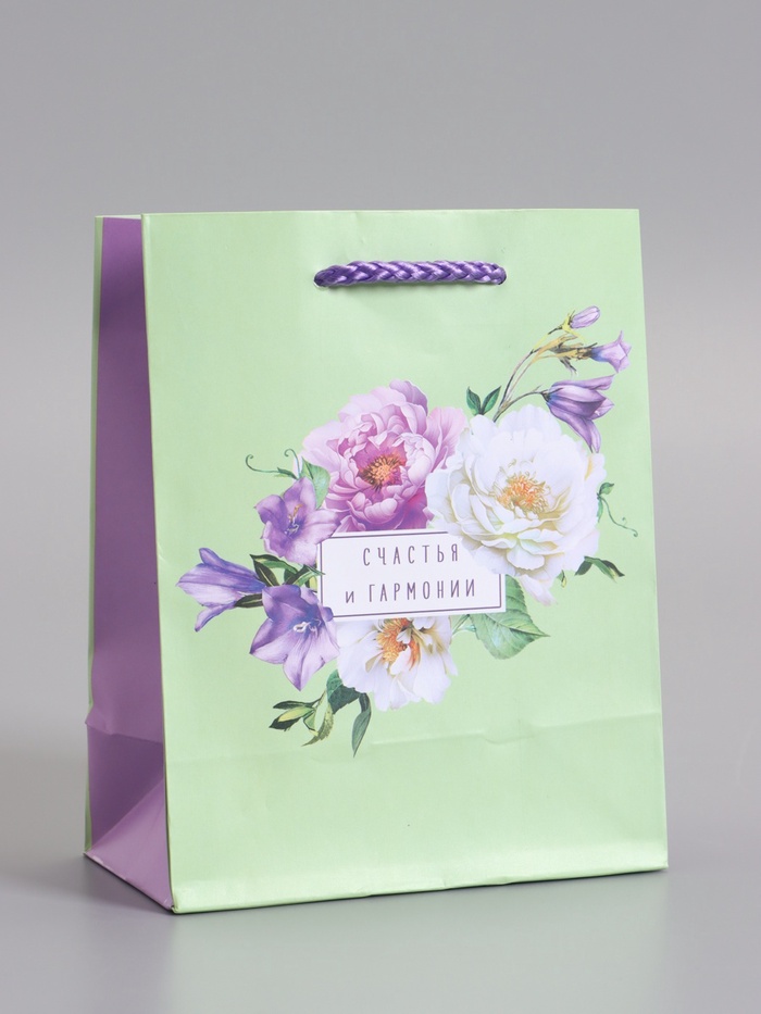Пакет подарочный ламинированный «Счастья и гармонии», 11.5×14.5×6.5 см - Фото 1
