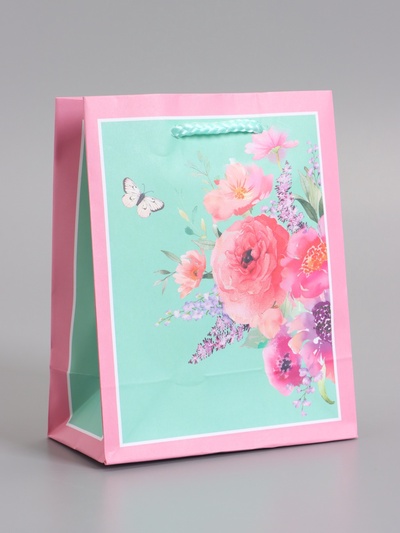 Пакет подарочный ламинированный «Цветочный подарок», 11.5×14.5×6.5 см