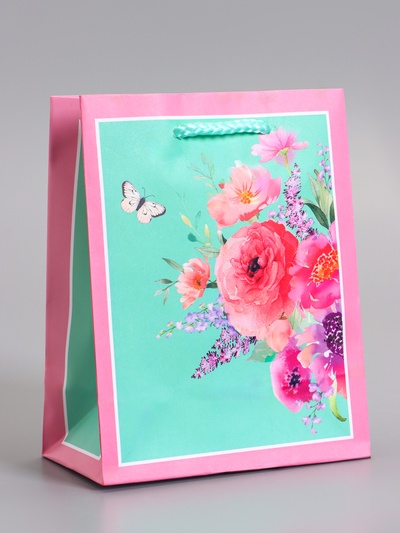 Пакет подарочный ламинированный «Цветочный подарок», 11.5×14.5×6.5 см