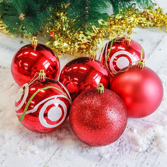 УЦЕНКА Набор шаров пластик d-10 см, 6 шт "Круги ассорти" красный - Фото 1