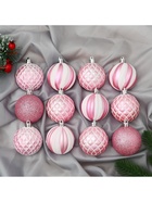 УЦЕНКА Набор ёлочных шаров d=6 см, 12 шт. «Зефир», розовые - Фото 2
