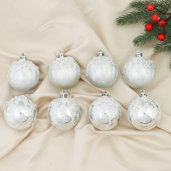 УЦЕНКА Набор ёлочных шаров d=6 см, 8 шт. «Аделия», серебристый - Фото 1