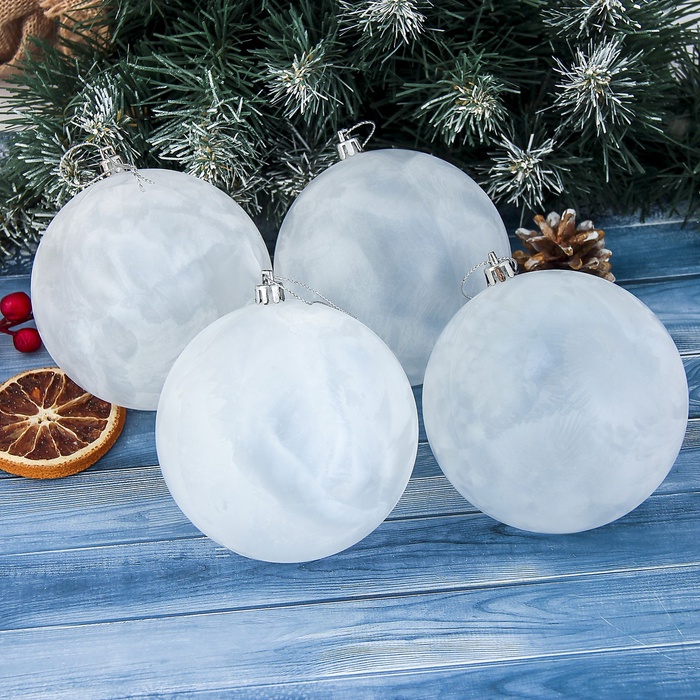 УЦЕНКА Набор ёлочных шаров d=10 см, 4 шт. «Туман», белый - Фото 1