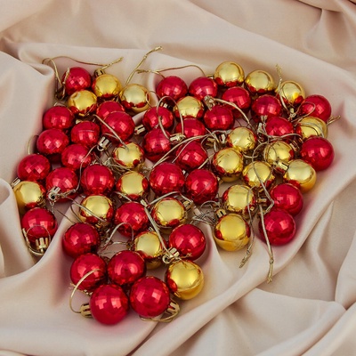 УЦЕНКА Набор ёлочных шаров d=3 см, 56 шт. «Треугольник», золотистый, красный