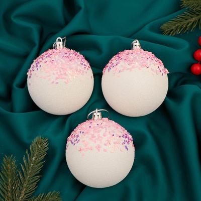 УЦЕНКА Набор шаров пластик d-8 см, 3 шт "Новелла блеск" бело-розовый