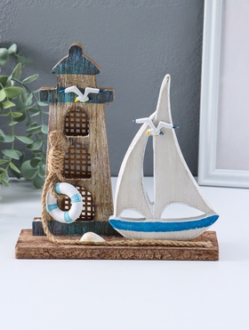 Сувенирная модель корабля «Парусник и маяк», 6×19×20.5 см  (артикул 10957136)  большой выбор товаров оптом и в розницу по низким ценам с доставкой