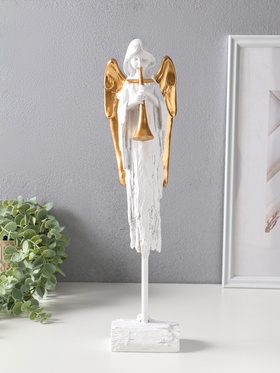 Фигура полистоун «Ангел с золотыми крыльями играет на дудочке», 8.5×10.5×44 см  (артикул 10954763)  большой выбор товаров оптом и в розницу по низким ценам с доставкой