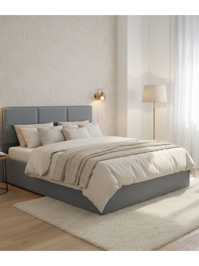 Кровать двуспальная «Агата», с подъёмным механизмом, 1600×2000 мм, велюр, цвет серый