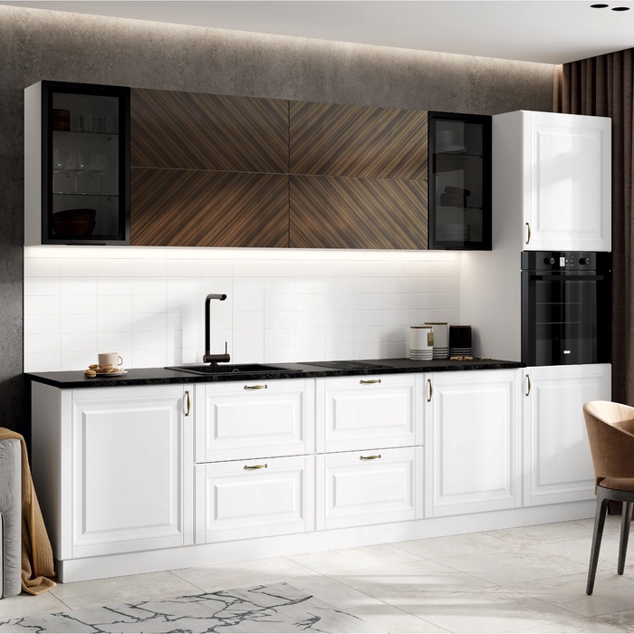 УЦЕНКА Кухонный гарнитур 3000 Престиж, Белый/Браш вайт/Прайм орех - Фото 1