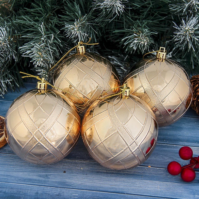 УЦЕНКА Набор шаров пластик d-8 см, 4 шт "Переплёт" золото - Фото 1