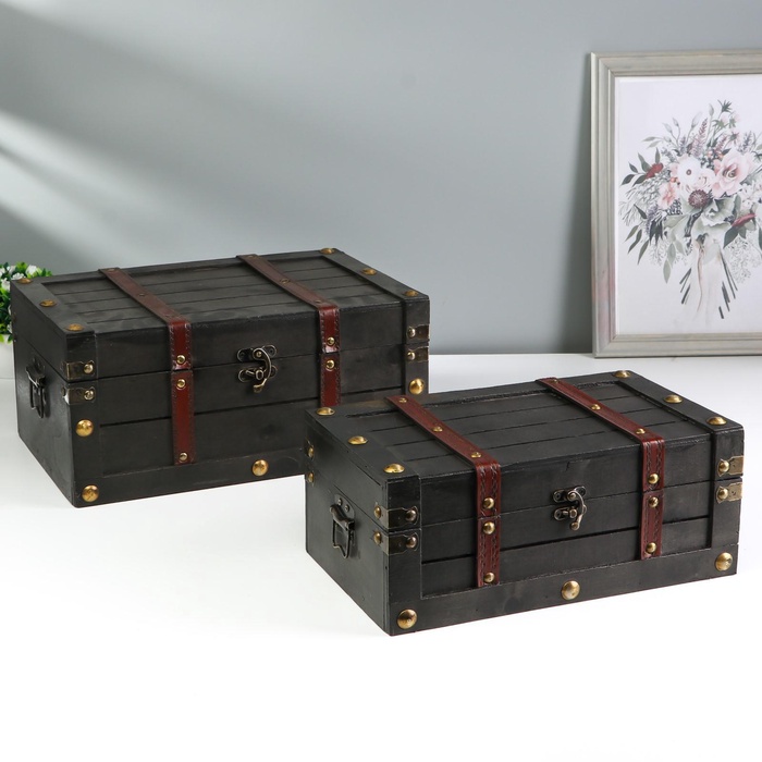 УЦЕНКА Шкатулка для украшений «Сундук. Средневековье», с клёпками, набор 2 шт. - Фото 1