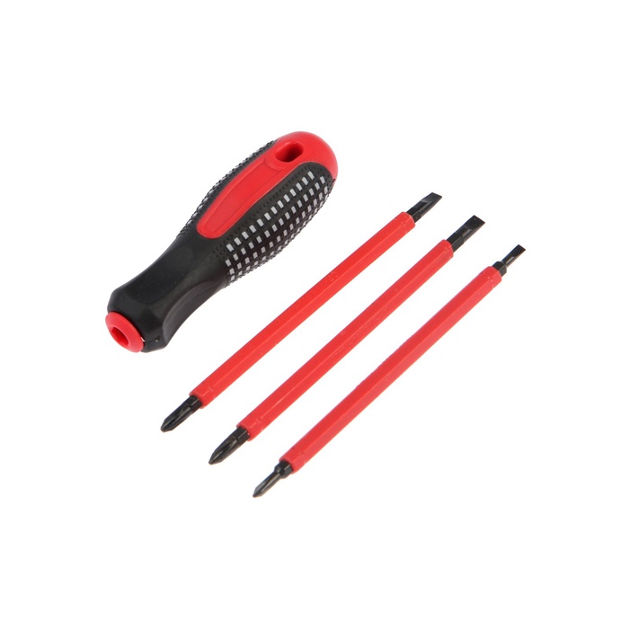 УЦЕНКА Отвертка диэлектрическая ТУНДРА, 2К рукоятка, двухсторонние биты 3 шт., до 1000 В - Фото 1