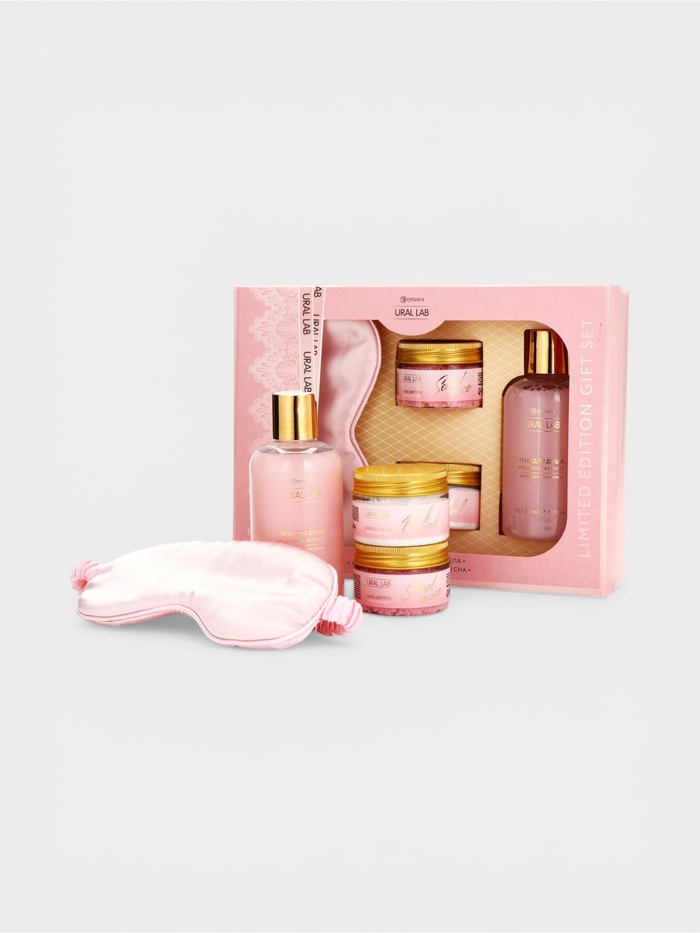 Подарочный набор: гель для душа, скраб в банке, соль в банке, маска для сна URAL LAB - Фото 1