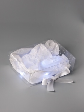 Коробка подарочная пластиковая с тишью и гирляндой «Поздравляю», 16.5 х 12 х 5 см  (артикул 10916701)  большой выбор товаров оптом и в розницу по низким ценам с доставкой