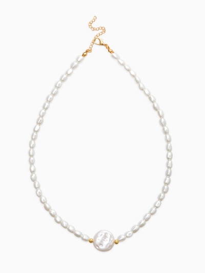 Колье из бусин «Жемчуг барокко», L=40 см, белое в золоте