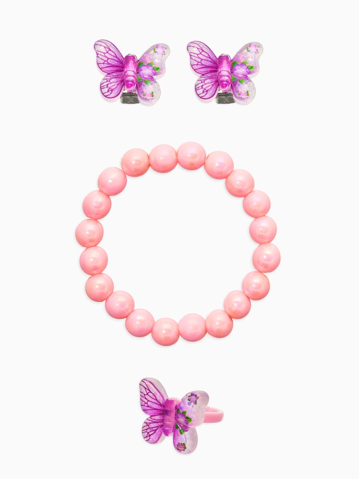 Набор детский «Выбражулька. Бабочки», 3 предмета: клипсы, кольцо, браслет, розовый - Фото 1