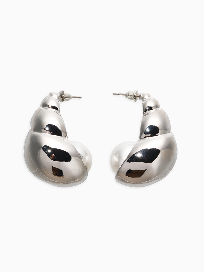 Серьги «Морской мир», улитка, белые в серебре