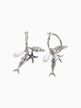 Серьги «Морской мир», с подвесками, белые в серебре  (артикул 10938654)  большой выбор товаров оптом и в розницу по низким ценам с доставкой