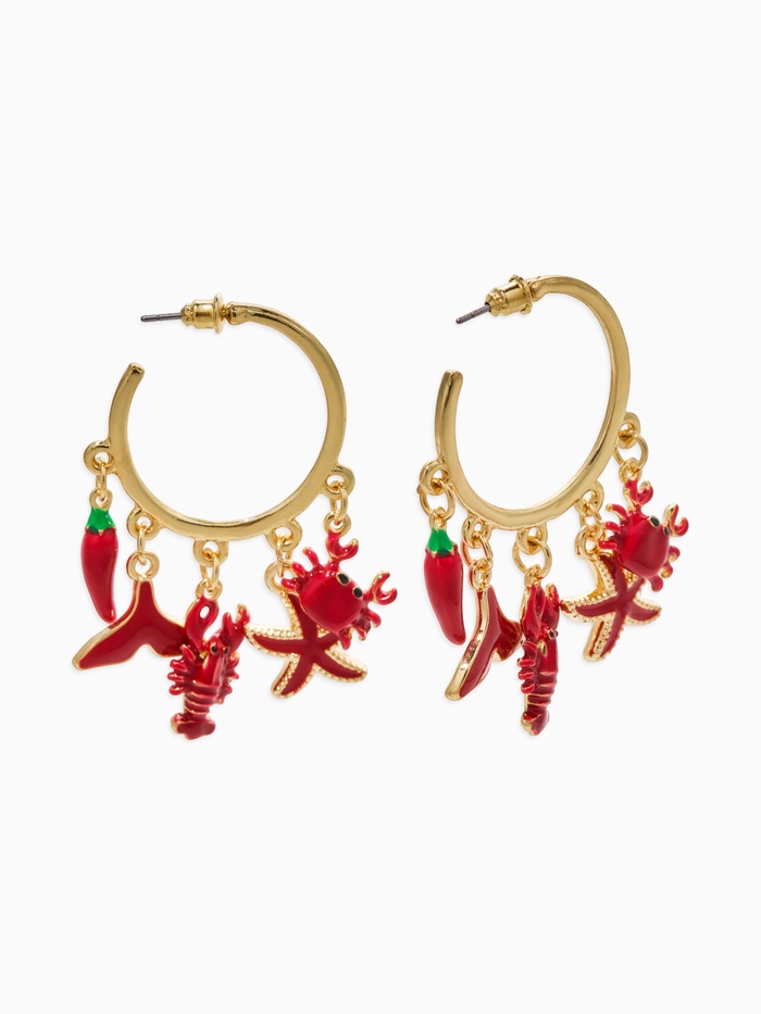 Серьги «Морской мир», микс подвесок, красные в золоте