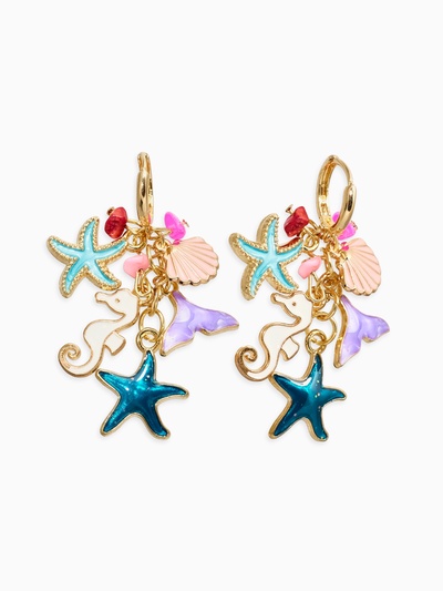 Серьги «Морской мир», подвесочки, цветные в золоте