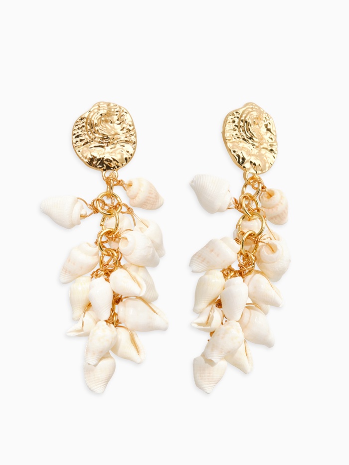 Серьги «Морской мир» ракушечки маленькие, белые в золоте - Фото 1