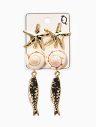 Серьги «Морской мир», рыбки с ракушкой, белые в золоте  (артикул 10938666)  большой выбор товаров оптом и в розницу по низким ценам с доставкой