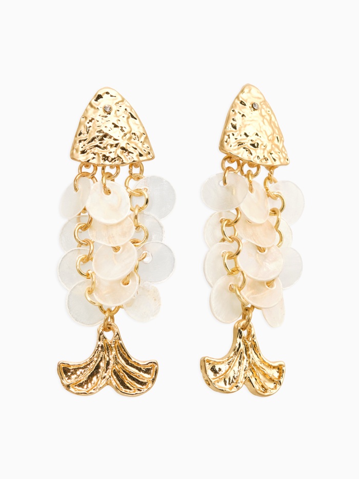 Серьги «Морской мир», чешуя рыбки, белые в золоте - Фото 1