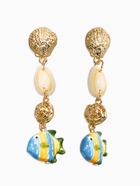 Серьги «Морской мир» рыбы с ракушками, бело-зелёные в золоте - Фото 1