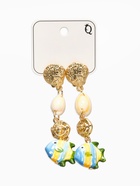 Серьги «Морской мир» рыбы с ракушками, бело-зелёные в золоте  (артикул 10938674)  большой выбор товаров оптом и в розницу по низким ценам с доставкой