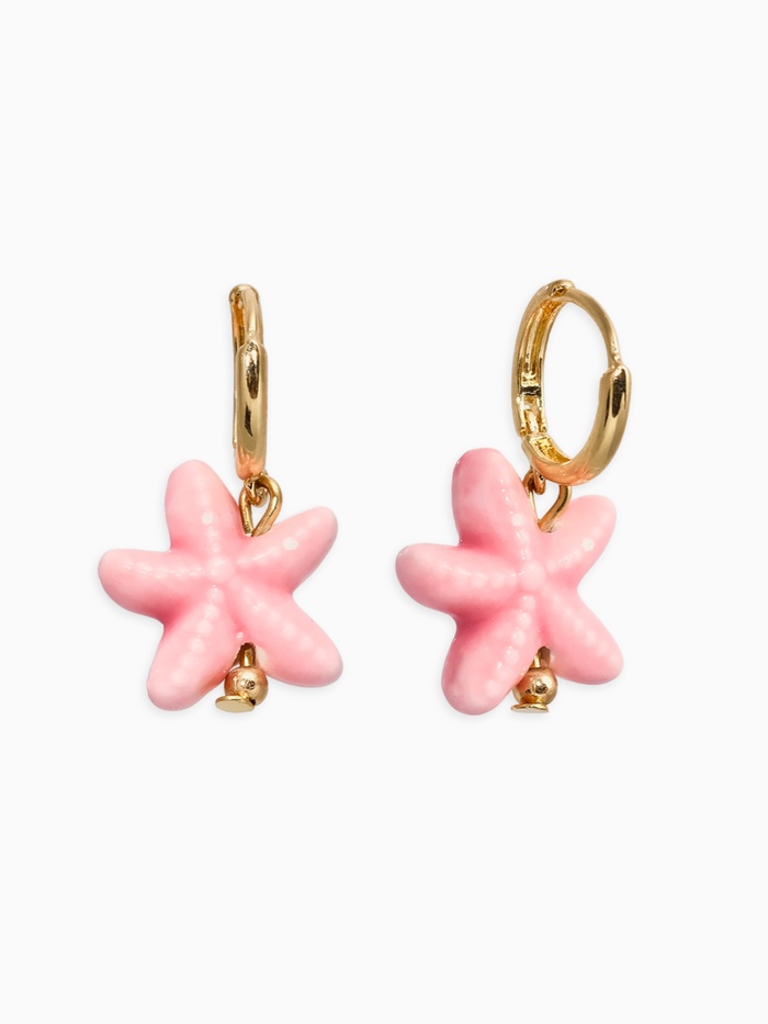 Серьги «Морской мир. Звезда», розовые в золоте - Фото 1