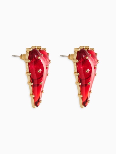 Серьги «Сердце», шипы, красные в золоте