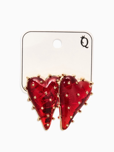 Серьги «Сердце», шипы, красные в золоте