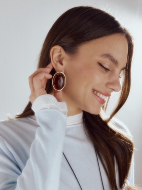 Серьги большие «Стиль. Овал», акрил, янтарные в золоте  (артикул 10938686)  большой выбор товаров оптом и в розницу по низким ценам с доставкой