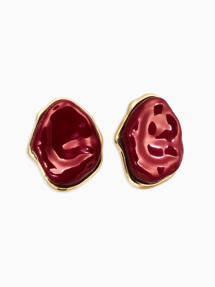 Серьги большие «Мятый овал», акрил, бордовые в золоте
