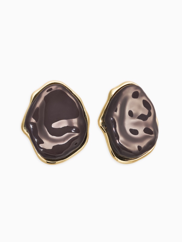 Серьги большие «Мятый овал», акрил, серые в золоте