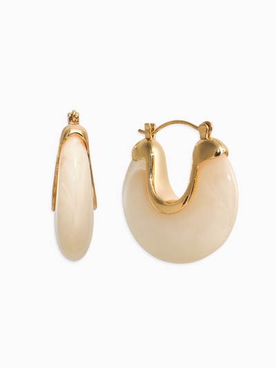 Серьги большие «Стиль. Подкова», акрил, белые в золоте