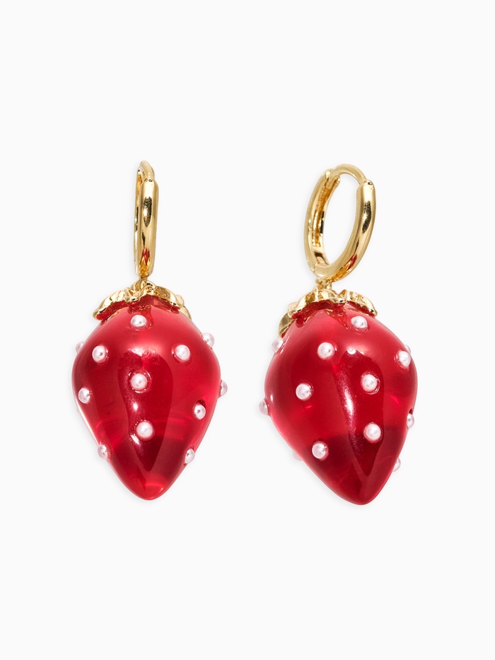Серьги конго «Клубника в крапинку», красные в золоте - Фото 1