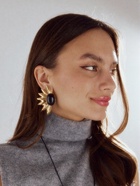 Серьги «полу солнце», чёрные в золоте  (артикул 10938703)  большой выбор товаров оптом и в розницу по низким ценам с доставкой