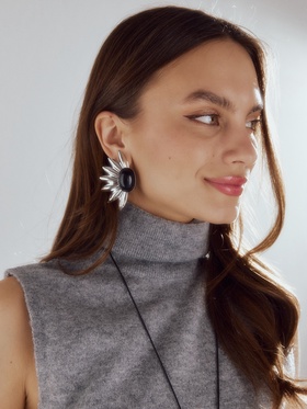 Серьги «полу солнце», чёрные в серебре