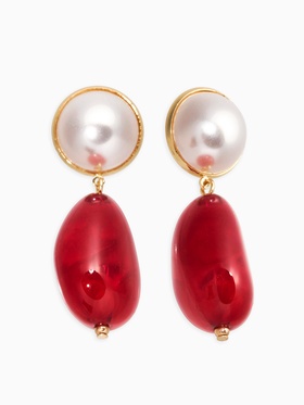 Серьги акрил с жемчугом «Капля», бордово-белые в золоте  (артикул 10938717)  большой выбор товаров оптом и в розницу по низким ценам с доставкой