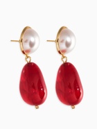 Серьги акрил с жемчугом «Капля», бордово-белые в золоте  (артикул 10938717)  большой выбор товаров оптом и в розницу по низким ценам с доставкой