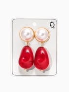 Серьги акрил с жемчугом «Капля», бордово-белые в золоте  (артикул 10938717)  большой выбор товаров оптом и в розницу по низким ценам с доставкой